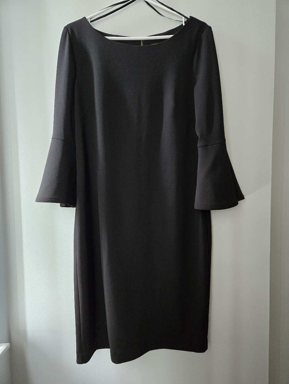 Jessica Howard LG Black 3/4 Bell-Sleeve Flattering Sheath Dress Cocktail Career